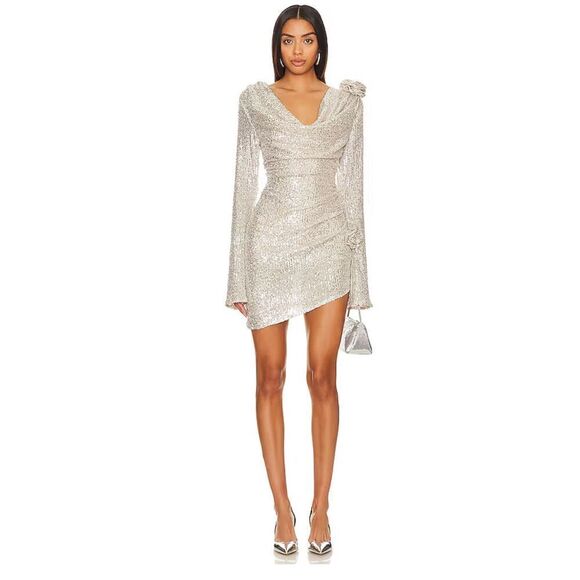 For Love & Lemons Tia Mini Dress in Silver Size L - Picture 1 of 12